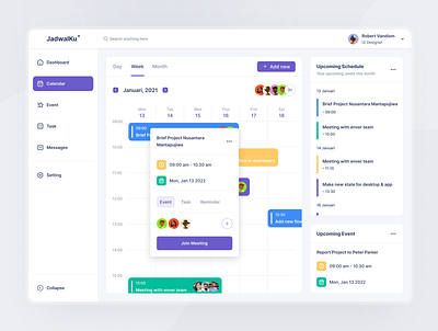 JadwalKu - Calendar Dashboard branding calendar calendardashboard clean dashboard design exploration header landing page management product taskmanagement ui uidesign uiux