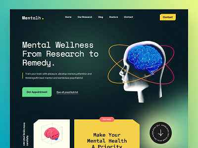 Mentalh - Mental Health Websites 🧠 analytics brain colorful design doctor emotions health health tech healthcare landing page medical mental mental health mental health awareness mindfulness phychological ui ux web design website