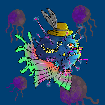 SPIKYSPACEFISH x KELIMUTUART character graphic design illustration