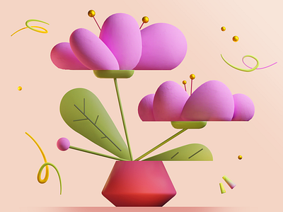 Bubbly flower 3d biology bright bubblegum flora flower forms houseplant illustration light pot shapes simple sun sweet