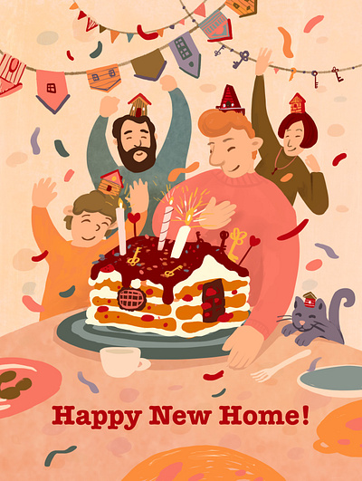 Happy New Home! birthday cartoon character children book family housewarming illustration party procreate