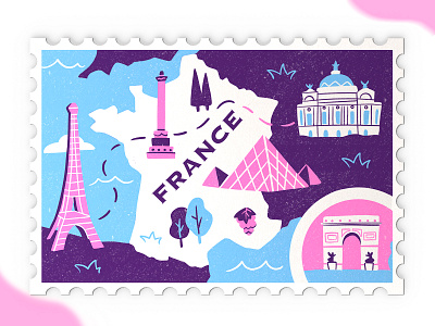 France Stamp character country digital eiffel tower france graphic illustration landscape map paris stamp stamp design texture travel