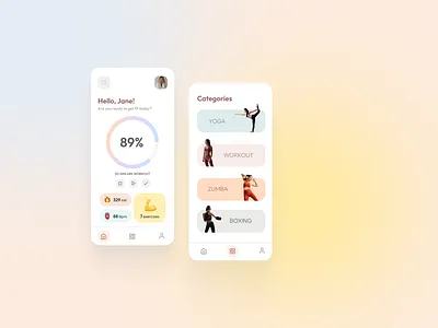 Workout App — Mobile App Design app application design gradient graphic design light minimalist mobile mobile ui pastel simple soft ui