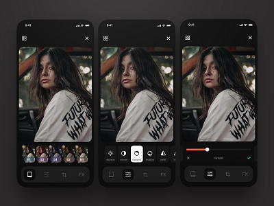 Photo editing app exploration camera dark edit filters ios iphone photo photography ui