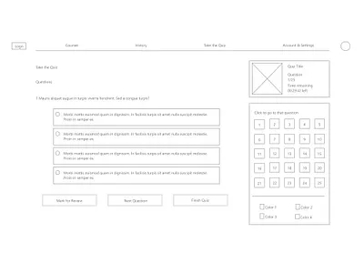 Kala School Quiz - Wireframe design ui