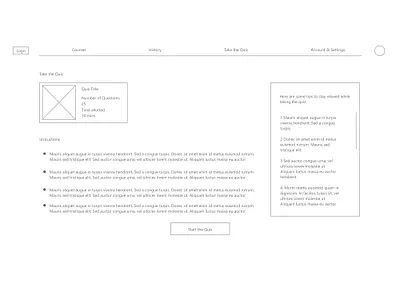 Kala School Quiz - Wireframe design ui