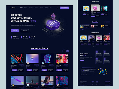 NFT Landing Page art bitcoin blockcain clean design crypto cryptoart cryptocurrency dark ethereum nft nft landing page nft marketplace nft website design nfts token ui ui design ux ux design web design