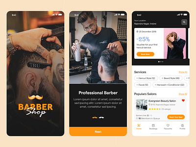 Barber Shop adobe xd barber barber app design barber shop barber ui app facial haircut ios app mobile app design mobile design mobile ui design onboarding salon app design salon booking salons salons services services ui ux ui design walkthrough