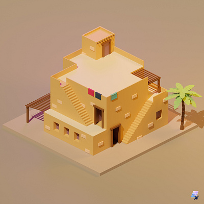 Arab House lowpoly 3d art 3d illustration 3d lowpoly 3d modeling arab house blender lowpoly lowpolyart polyart render