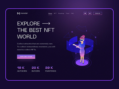 Monster - NFT Marketplace Website art bitcoin crypto cryptoart cryptocurrency dark eth header landing page marketplace nfts token ui ui design ux web design website