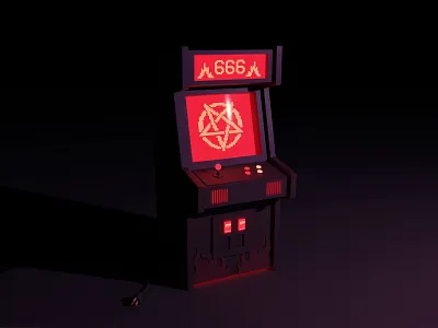 heretic 3d 3d art 666 arcade art blender design devil fire flames heretic icon illustration red retro video games vintage