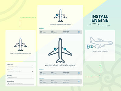 Engine Installation... aircraft aviation engine enginemodel flow fly icons install installation installing position ui uidesign uiux userexperience userflow ux uxdesign