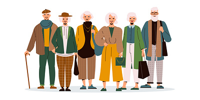 Senior modern fashion set casual fashion flat illustration model senior vector