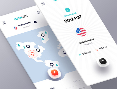 OPENVPN App Ui Design🔥🤘 app connection design internet light mobile mobile app ping privacy proxy secure security server trend ui uidesign uiux vpn