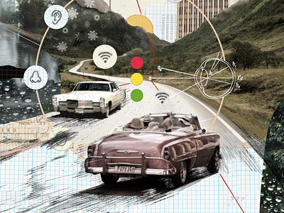 Big Data Magazine Article Cars Illustration adobe art collage drawing editorial hand drawn illustration magazine narrative photo collage photoshop print story