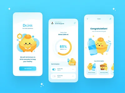 Dr.ink | Drink Reminder App activity app app design calendar design drink app habit health health mobile app healthcare icons illustration medical mobile app schedule ui ui trend uiux user interface water