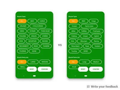 Sprocket Android Filter Chip Capitalization Feedback android bicycle bike button buttons capitalization chip filter green material material design rounded select selection size sprocket tile type typography ui