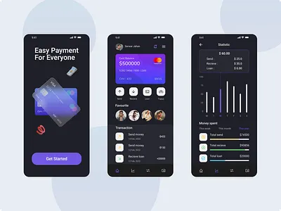 Payment Wallet App Design app app design app ui design banking app design dark app design ios iphone latest app design mobile mobile app design mobile banking app design mobile design mobile ui design night mode app design payment app design payment wallet app design ui ux wallet app design