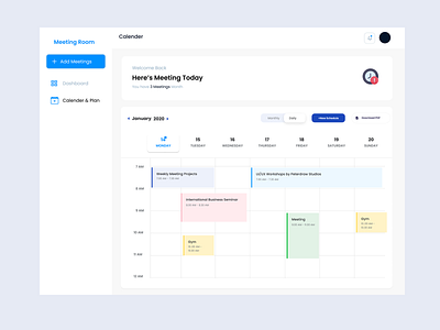 Online Meeting Schedule Dashboard Design app design branding dashboard design illustration logo meeting room mobile app mobile ui ui video conference dashboard website