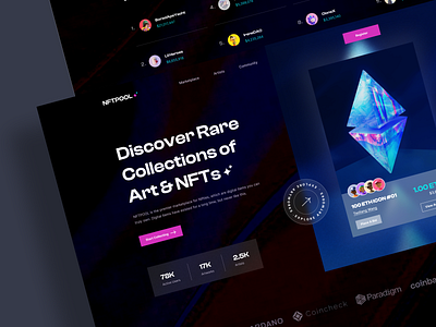 NFTPOOL - NFT Marketplace Landing UI binance bitcoin blockchain coin creative crypto crypto art crypto website defi design landingdesign minimal nft nft marketplace token trade ui uidesign web web design