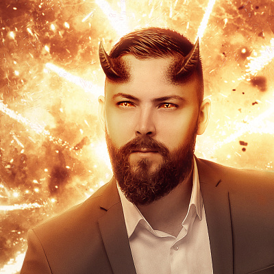 Devil Retouch costume devil fire flame graphic design horns man photo photoshop retouch sparcle sparcles