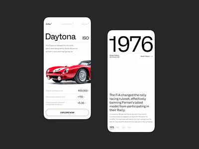 Collectible cars app pt2 asset car clean collectible design finance history investment ios luxury minimalist portfolio profit purchase ui