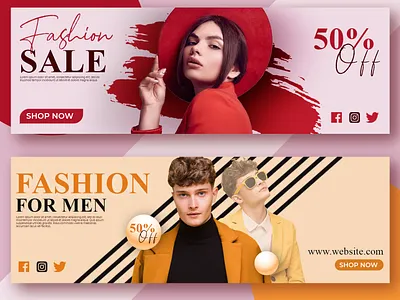 Fashion Website Banner and Social Media Post advertising apparel banner banner design clean colorful creative design elegant fashion girl graphic design man marketing minimalist modern red social social media website banner