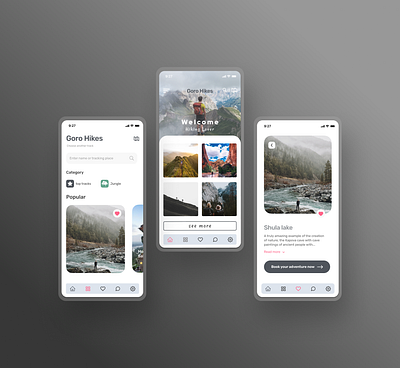 Goro Hikes app design. app design app design inspiration design inspiration fun app design hiking app design hiking app design ideas minimal app design modeern app design travelling app design ui design ui ux ui ux design ux design