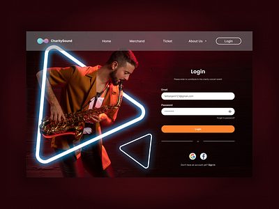 Login Website - Charity Sound app application charity charity concert design web music concert ui ux website