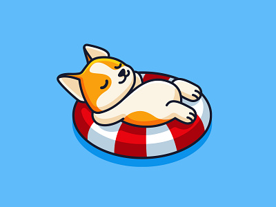 Corgi on Vacation adorable cartoon corgi cute dog florida funny humor illustration lazy paradise pet playful pool rental sleeping sunday swimming vacation weekend