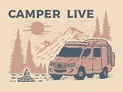 Camper Life Vintage Illustration Design for T-Shirt badge design badge logo branding design graphic design hand drawn illustration logo tshirt tshirt design