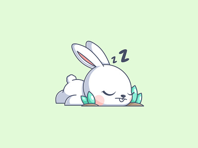 Sleeping in the garden animal bunny cartoon design fun funny garden illustration leaf logo nature rabbit sleep sleeping vector