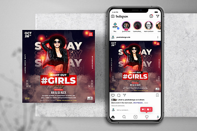 Girls #NightOut Party Instagram PSD Templates banner club flyer design flyer instagram party flyers psd psd template