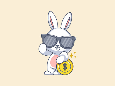 Glasses and coin animal bunny cartoon coin cute animal cute cartoon design eyeglasses fun funny glasses illustration logo rabbit vector