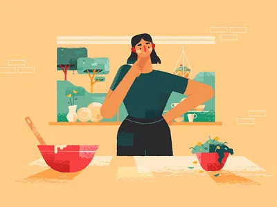 Honda Gardening Club styleframes character character design female food garden gardening home illustration kitchen plant plants texture woman