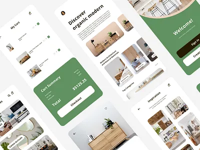 Organic Modern Mobile Shopping App design figma furniture interior design mobile mockup ui user interface