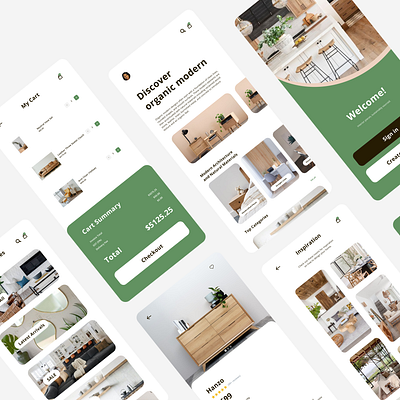 Organic Modern Mobile Shopping App design figma furniture interior design mobile mockup ui user interface