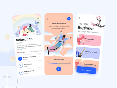 Relaxation App UI adobe adobe xd app design calm design illustration logo meditation relaxation ui ux uxdesign web design