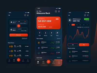 Cryptocurrency App app bitcoin btc crypto crypto wallet cryptocurrency cryptoexpert dark dark theme design eth ethereum graph interface mobile ui ux wallet