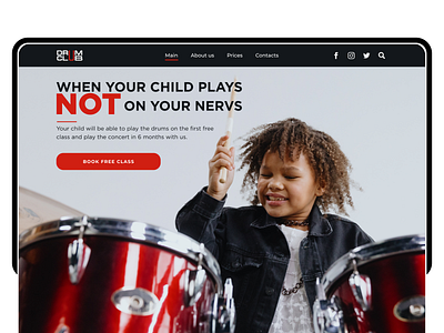 DailyUi003 - landing page main focus black concept dailyui dailyui003 dailyuichallenge design drum school figma landing landing page pexel red ui ui design uiux uiux design website website design
