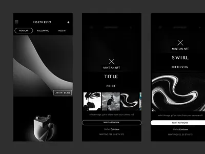 NFT spread artwork black clean color concept crypto design interaction ios mobile mocks nft product spread ui unsplash ux white