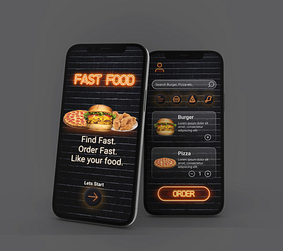 Fast Food App Concept branding burger chicken design ecommerce fast food fastfood food illustration landing page landingpage logo neon pizza typography ui ux