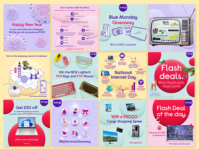 Social Media Graphics for Currys 3d animation branding design designer digital art digital illustration digitalart facebook graphic design ig illustration illustration art illustrator logo meta motion graphics social media tech twitter