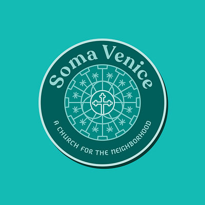 Soma Venice Sticker Idea badge branding church cross engraving etching identity line logo palm sticker tree