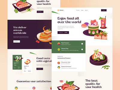 Yummy Food Landing Page 🌭 customer delivery desktop food food illustration gluten health icons illustration ingredient landing page meal order orely product recipe testimonial ui design vegetable website