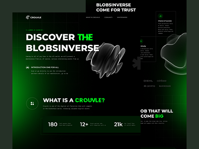 CROUVLE - NFT Blobsinverse Website bitcoin blockchain crypto cryptocurrency dark digital art digital asset ethereum futuristic glow header landing page metaverse modern nft nftart product design ui ux website