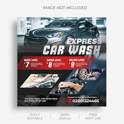 Car wash promotion instagram social media post feed template supermarket