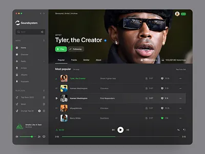 Sound System. Dark version branding desktop app logo macos music portfolio ui web design