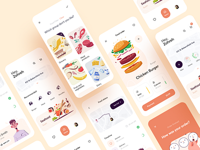 Food Delivery App bake burger delivery delivery app delivery ui driver fast food fastfood food food app map meat pasta rat rating uber uber eat
