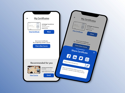 Social Sharing for Digital Certificates blue certificate dailyui dailyui010 learning lectures professional share social sharing